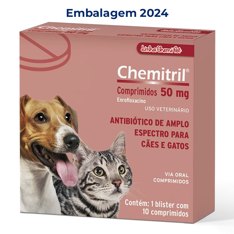 Chemitril Comprimidos 50mg antibiótico para cães e gatos